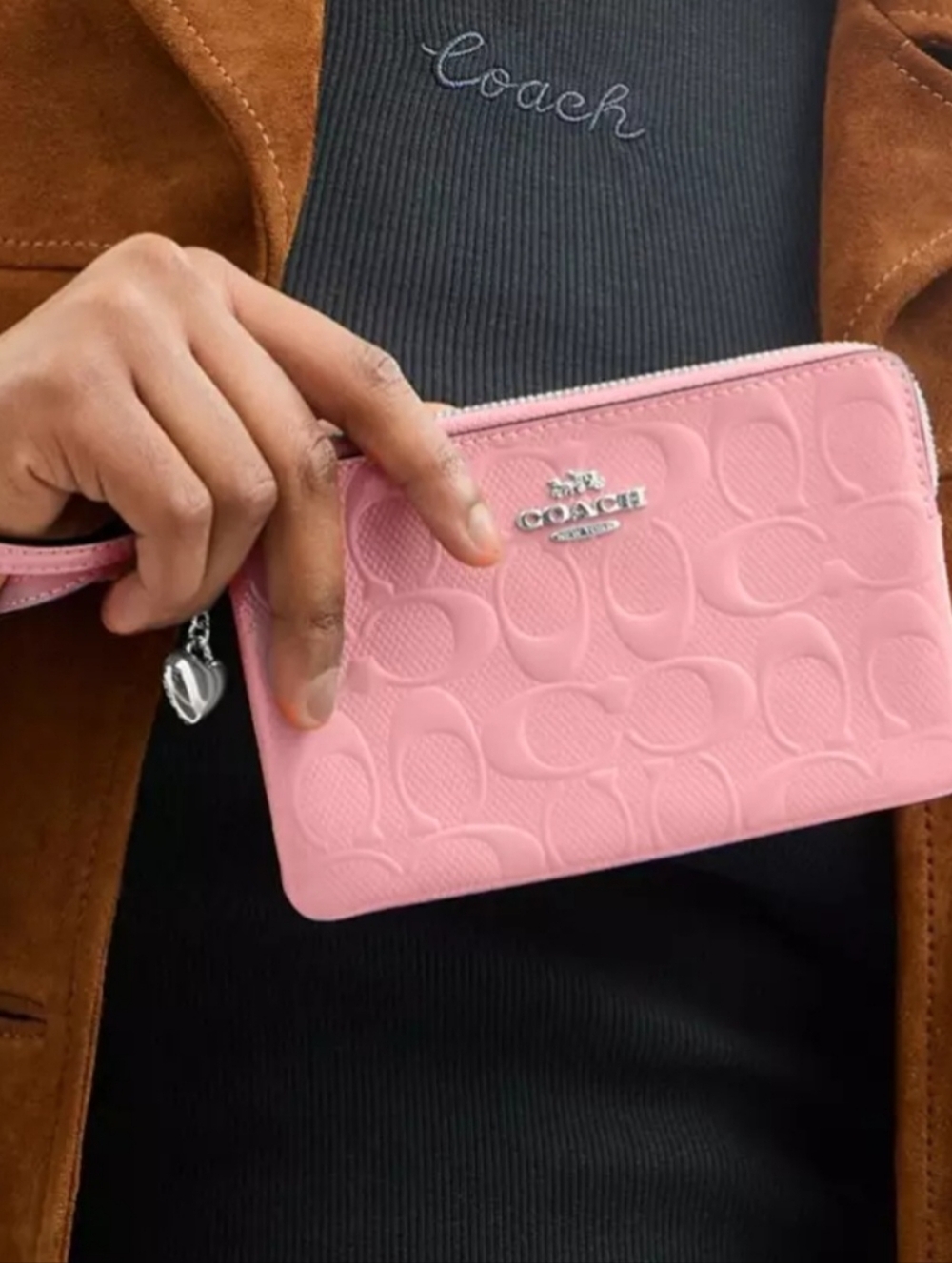 Coach Pink Embossed Signature Wristlet
